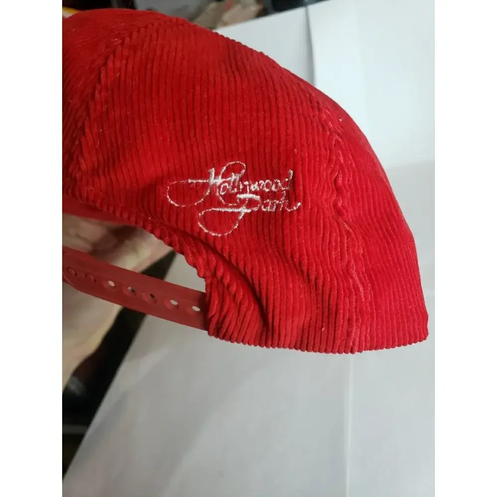 1984 LOS ANGELES OLYMPICS USA hat cap red hollywood park corduroy vintage 80s